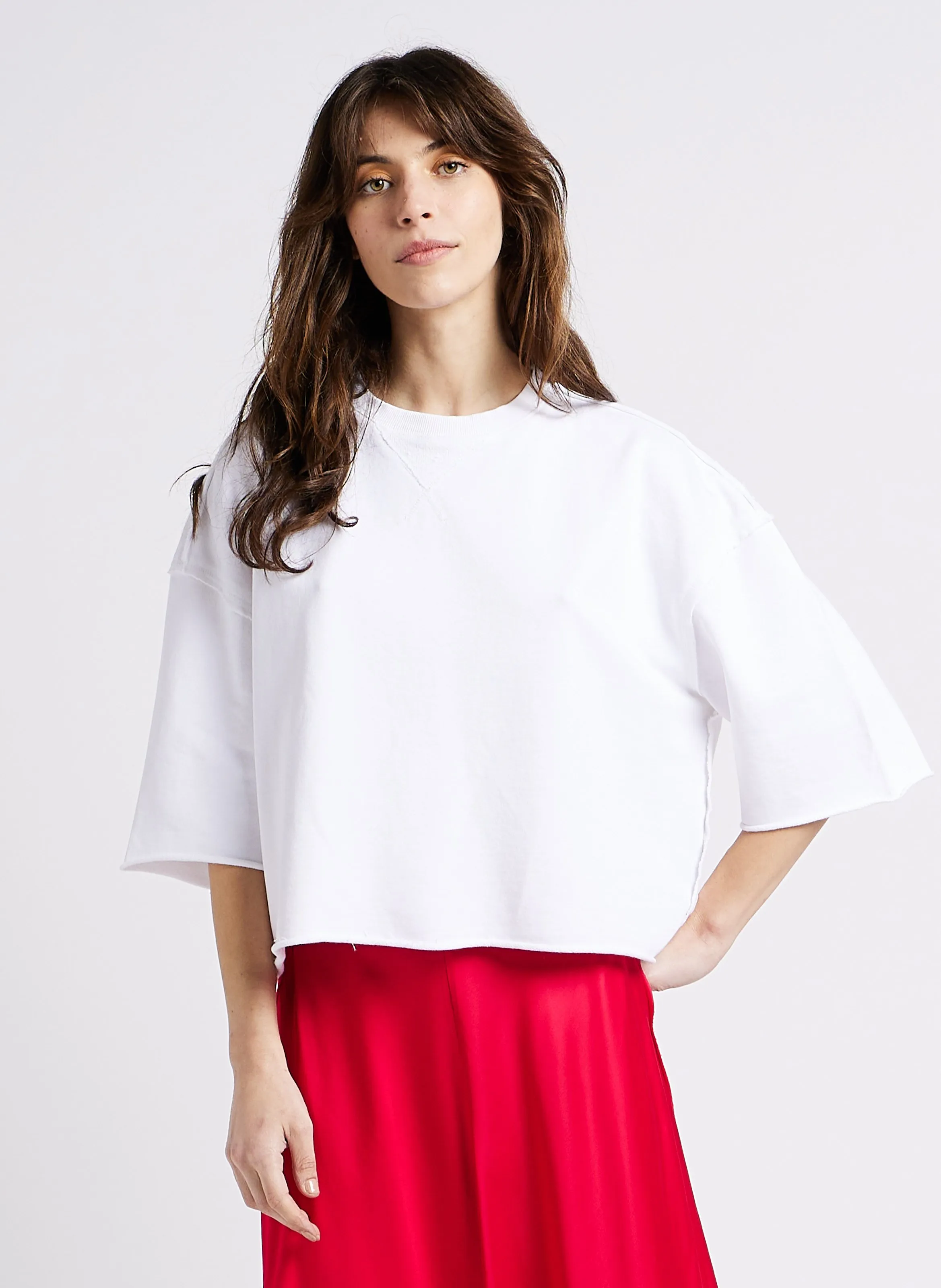 BERENICE ECLIPSE - Sudadera corta bordada de algodón en blanco