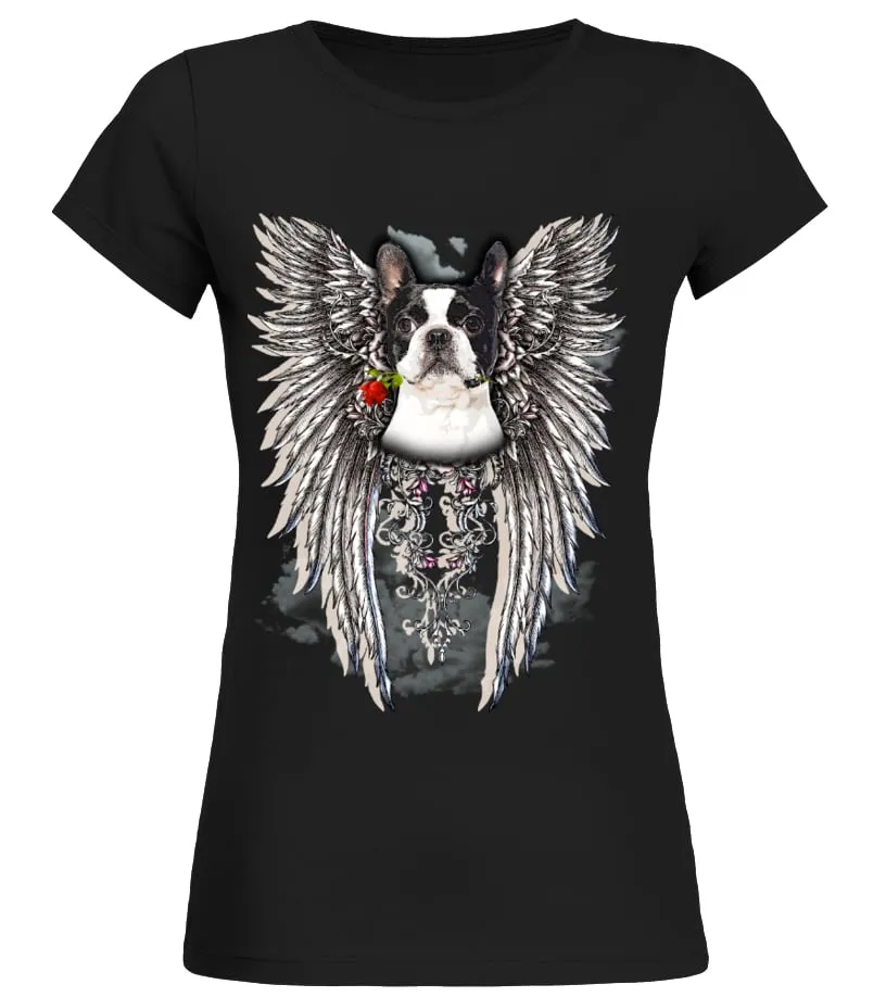 Boston Terrier Angel Rose Camiseta cuello redondo Mujer
