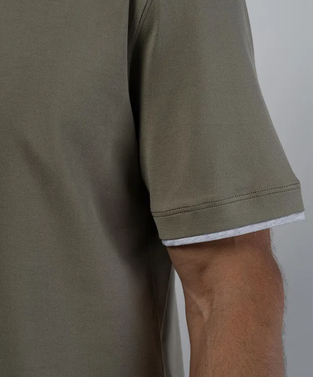Brunello Cucinelli Khaki t-shirt with layering effect