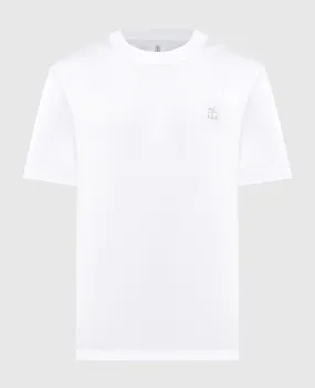 Brunello Cucinelli White straight cut t-shirt with logo embroidery