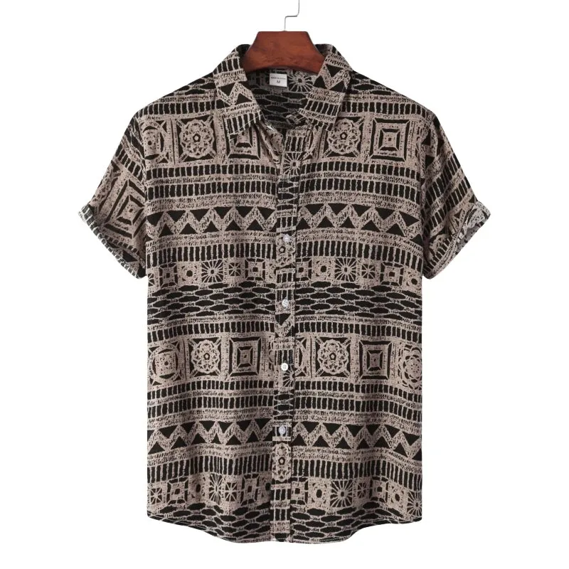 Camisa de Manga Corta para Hombre con Estampado tnico de Algodón