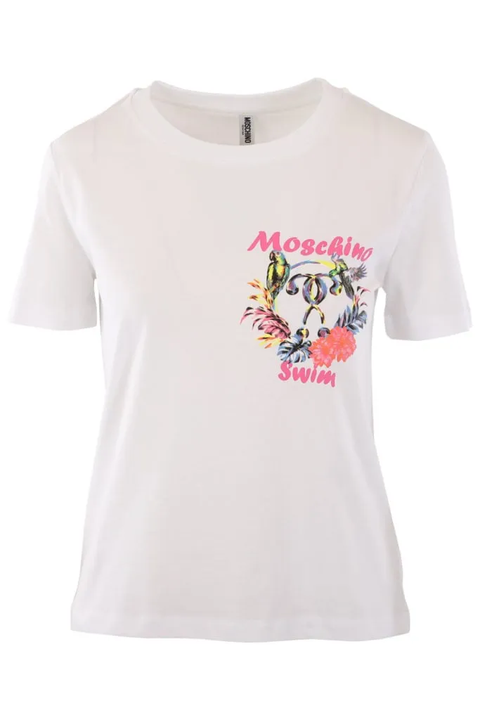 Camiseta blanca con logo tropical