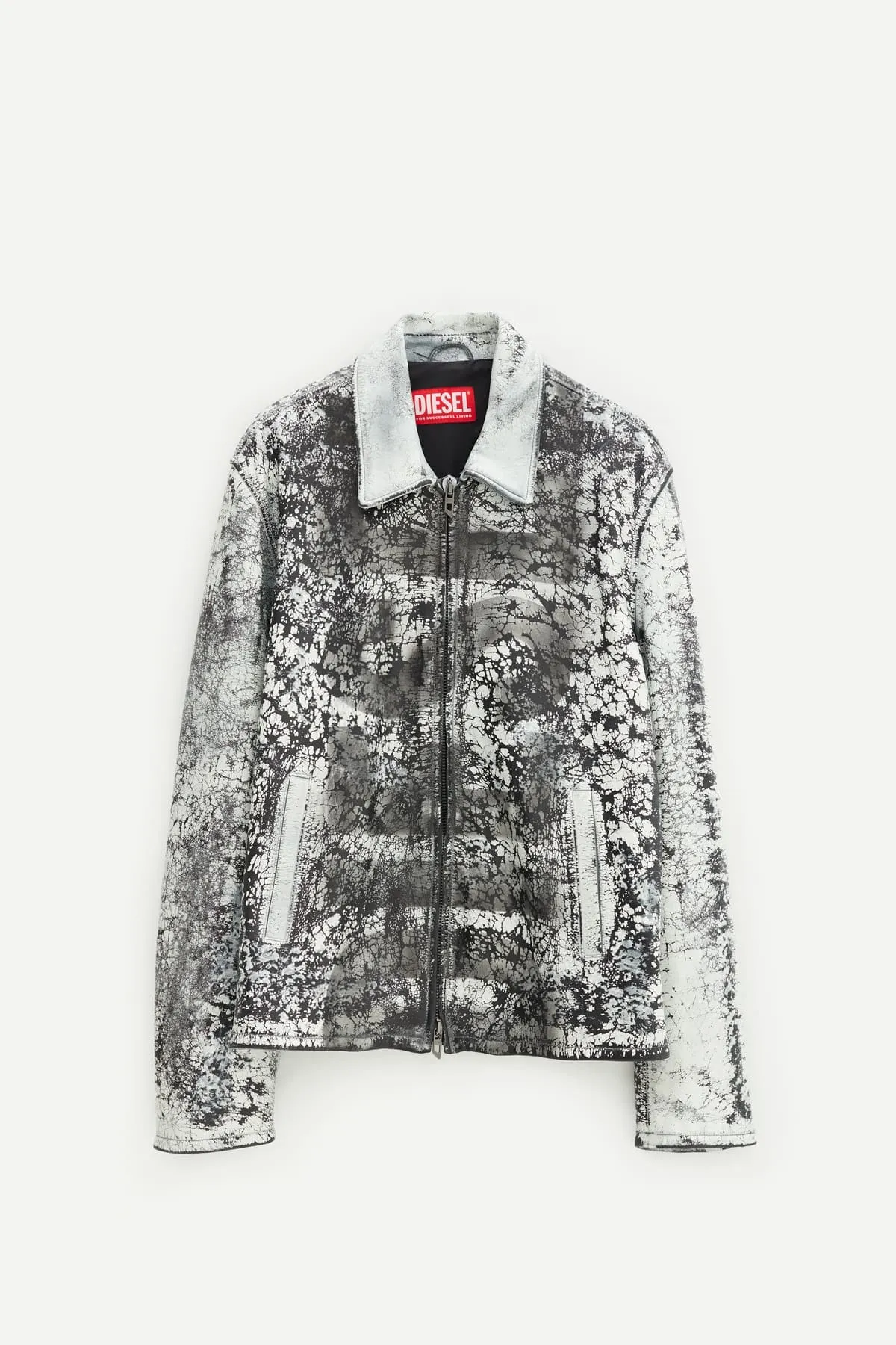DIESEL BLACK WHITE L-PYLON-A LEATHER JACKET