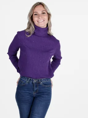 Gian Marco Venturi Jersey de mujer de punto ochos con cuello vuelto y microlentejuelas brillantes