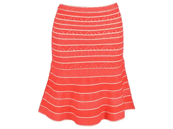 Herve Leger Falda acampanada a rayas de Herve Léger en rayón naranja 