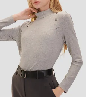 Julio Blusa de punto cuello alto botones metálicos Mujer