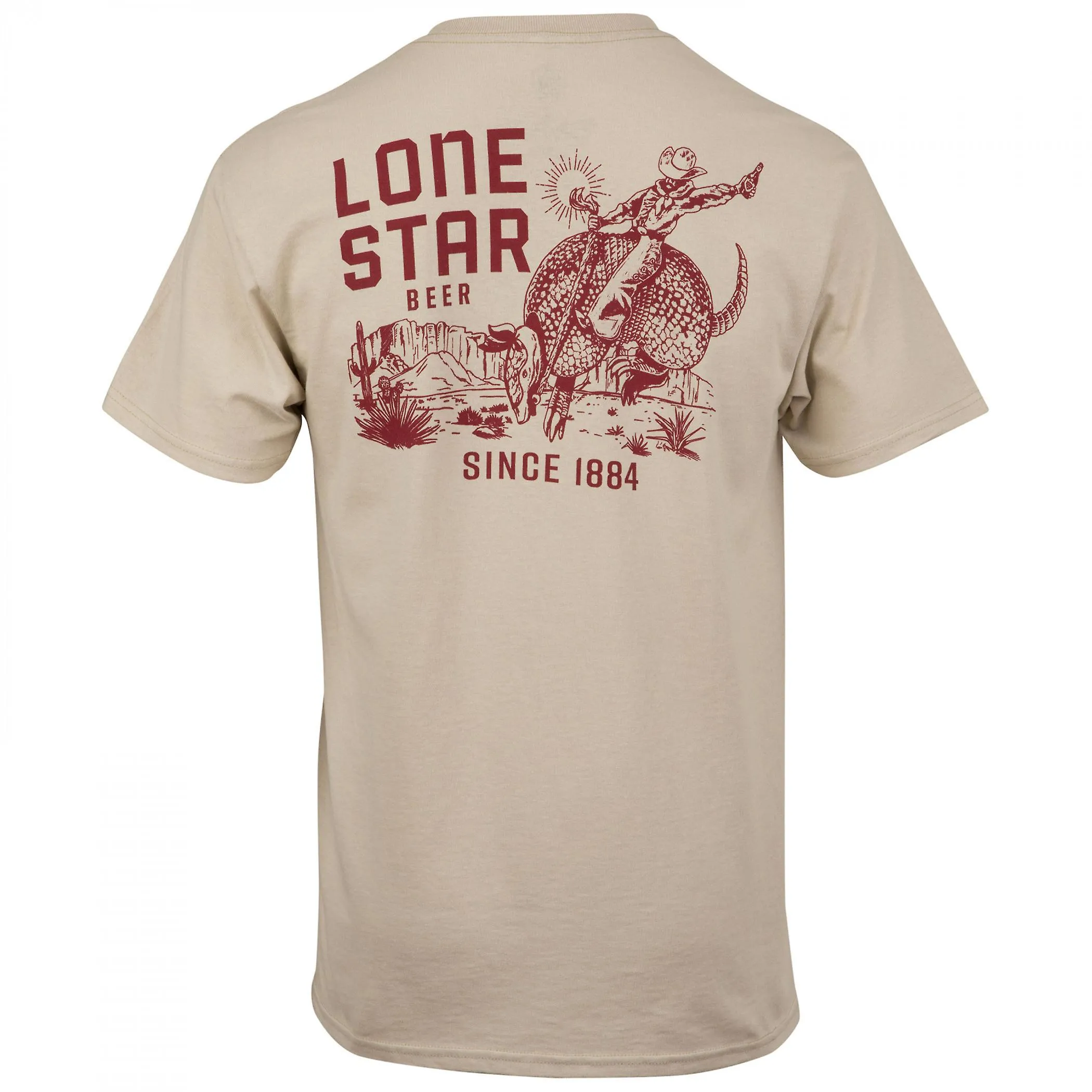 Lone Star Beer Armadillo Riding Front and Back Print T-Shirt