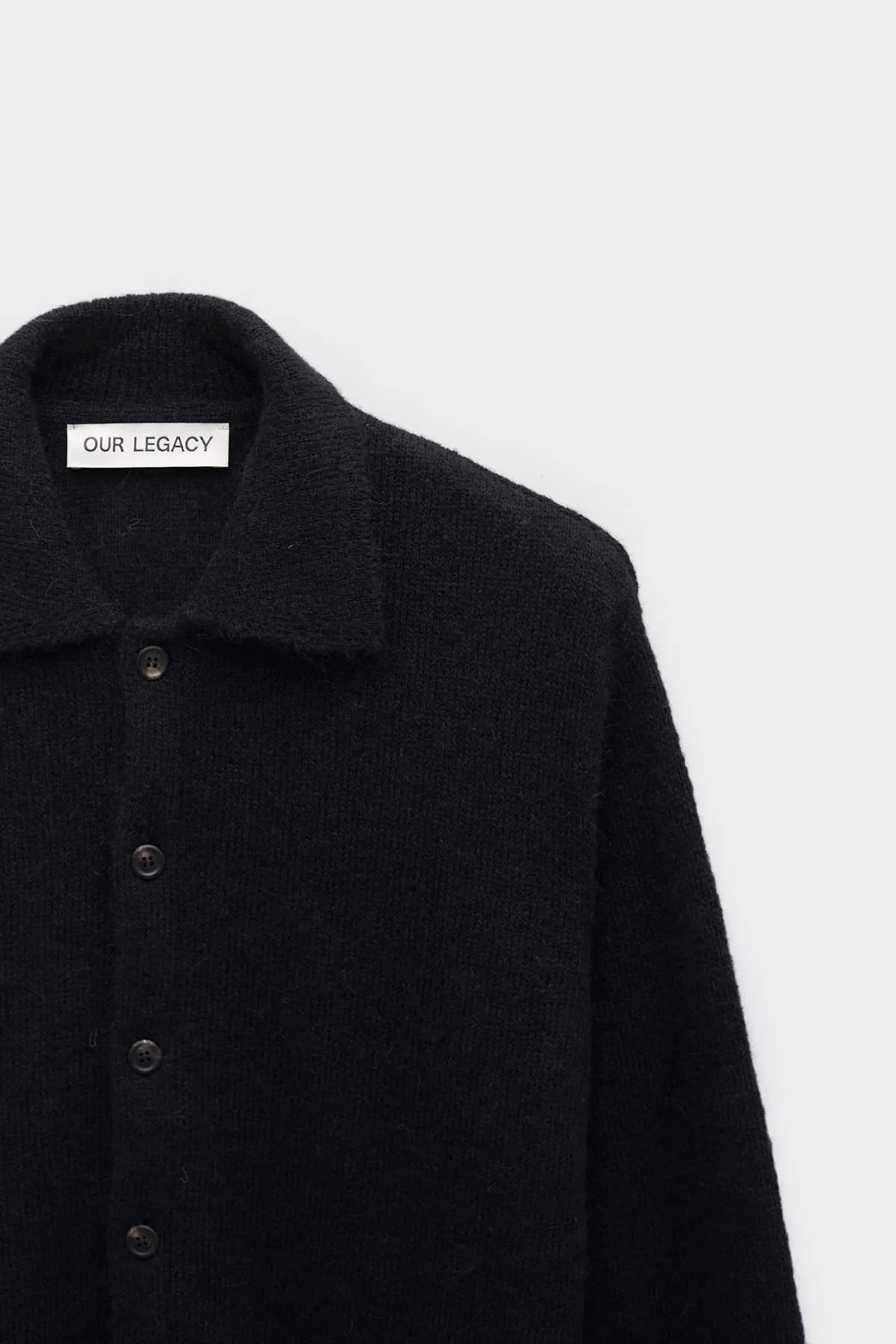 OUR LEGACY BLACK FUZZY ALPACA EVENING POLO CARDIGAN