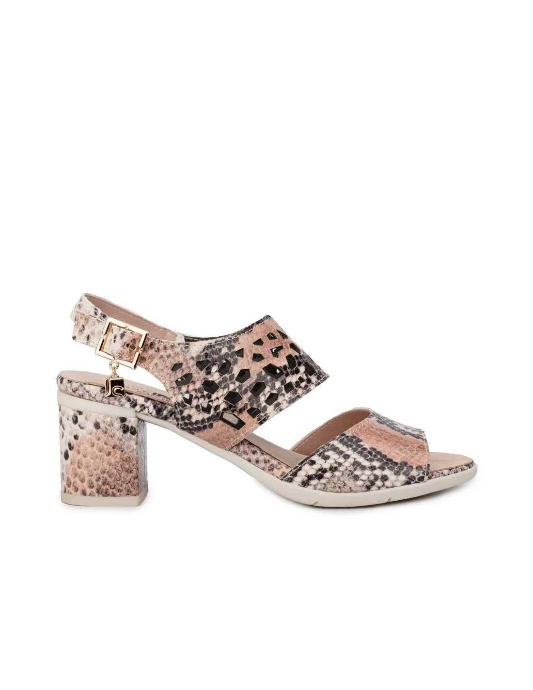 Sandalias Tacón Piel Serpiente Rosa