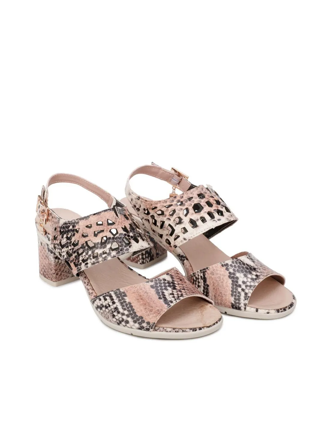 Sandalias Tacón Piel Serpiente Rosa