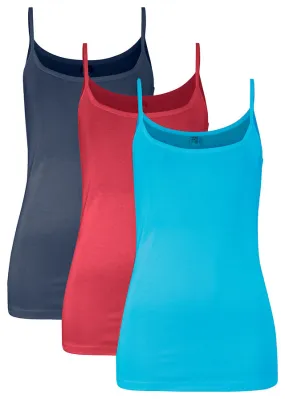 Top con tirantes finos (3 unidades) Rojo atardecer + turquesa + azul oscuro