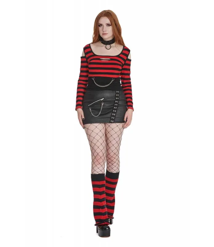 Top Rebel Chic Rayas Negras y Rojas Hombros descubiertos BANNED TP10604