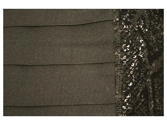 Tory Burch Falda de noche negra con pliegues horizontales y lentejuelas laterales por encima de la rodilla talla S Negro 