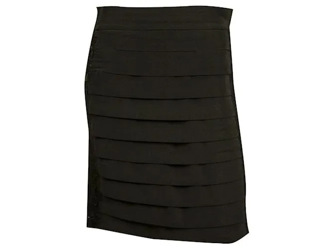 Tory Burch Falda de noche negra con pliegues horizontales y lentejuelas laterales por encima de la rodilla talla S Negro 