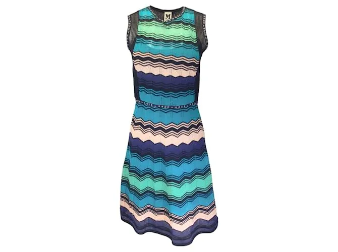 Vestido sin mangas de punto zig zag negro / teal M Missoni Multicolor 