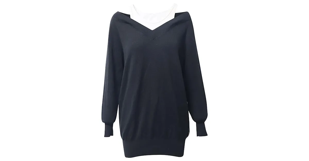 Vestido tipo jersey en capas de lana merino negra de Alexander Wang Negro 
