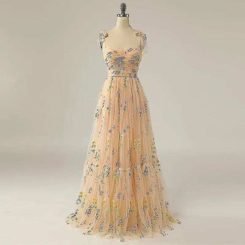 Vestidos Para Mujer Vestidos De Regreso A Casa Manga Abullonada Bordado De Flores Tul Vestidos Formales