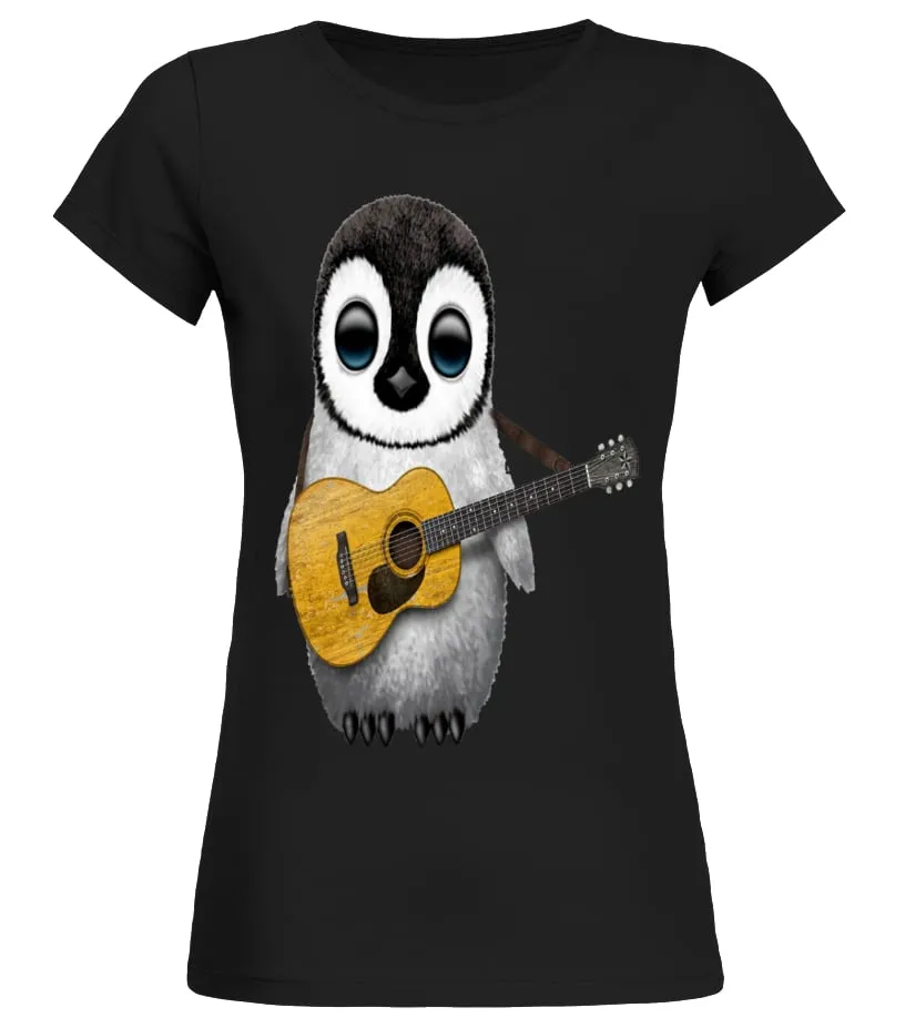 ♥  BABY PENGUIN Playing Guitar ♥ Camiseta cuello redondo Mujer